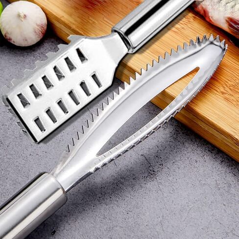 2 Pcs Fish Scale Remover, Stainless Steel Sawtooth Scraper Remover with Handle Kitchen Tool Fast Cleaning Skin for Restaurants Seafood Markets and Fish Sales(Silver) in Kuwait