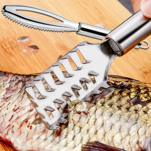 2 Pcs Fish Scale Remover, Stainless Steel Sawtooth Scraper Remover with Handle Kitchen Tool Fast Cleaning Skin for Restaurants Seafood Markets and Fish Sales(Silver) in Kuwait