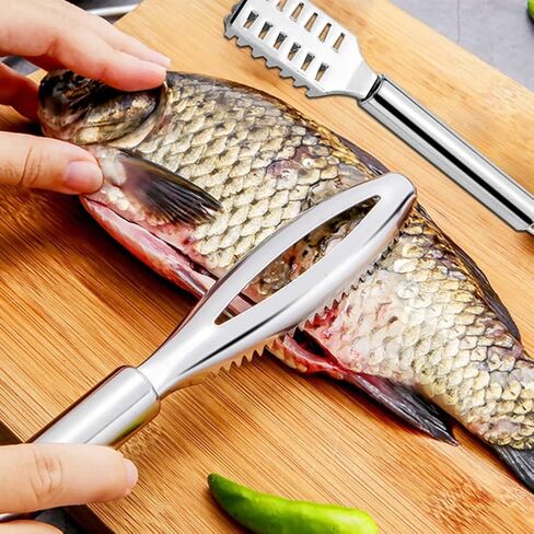 2 Pcs Fish Scale Remover, Stainless Steel Sawtooth Scraper Remover with Handle Kitchen Tool Fast Cleaning Skin for Restaurants Seafood Markets and Fish Sales(Silver) in Kuwait