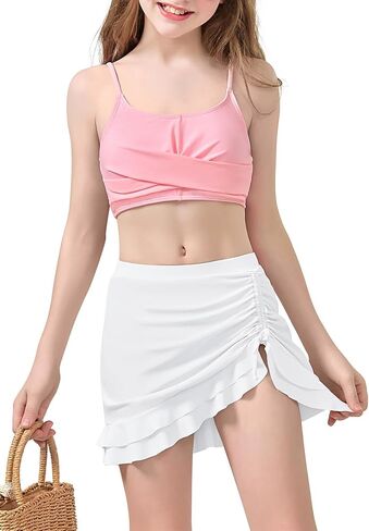 Zando Girls 2 Piece Swimsuit with Skirt, Bathing Suit for Tweens Ages 8-15, Ruffle Bikini Set, Adjustable Straps & Pads in Kuwait