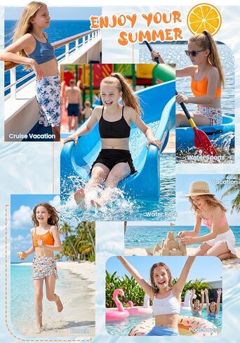 Zando Girls 2 Piece Swimsuit with Skirt, Bathing Suit for Tweens Ages 8-15, Ruffle Bikini Set, Adjustable Straps & Pads in Kuwait