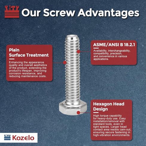 1 Pcs Hex Head Screws Bolts - [1/2"-13x5] 316 Stainless Steel Grade A4-70 Fully Threaded Hex Tap Hexagon Head Machine Bolts Right Hand External Hex Drive, Silver Tone in Kuwait