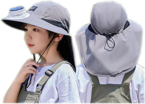 Kids USB Solar Fan Sun Hat with Neck Flap Bucket Fishing Hat Sun Protection Cap for Teens Boys Girls in Kuwait