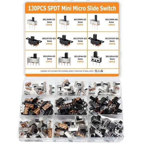 130PCS 9Values SPDT Micro Mini Slide Switch Kit 1p2t Toggle Switches 2 Position 3 Pin Small Miniature Vertical Panel Mount Knob - SS12D00 SS12F15 SS12D10 SS12F44 in Kuwait