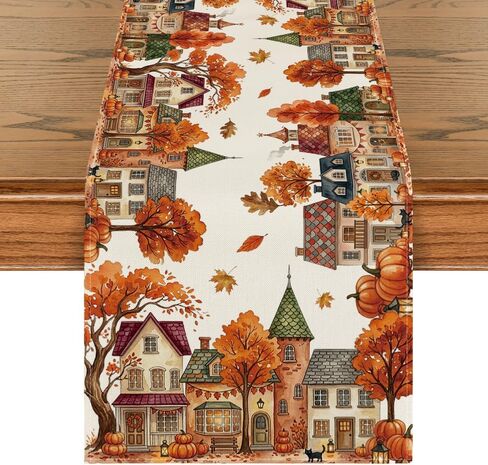 Artoid Mode 210 GSM Fall Table Runner 13x72 بوصة ديكور حفلات المنزل | شجرة بيت اليقطين، ديكور طاولة طعام المطبخ الموسمي in Kuwait