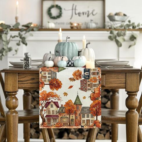 Artoid Mode 210 GSM Fall Table Runner 13x72 بوصة ديكور حفلات المنزل | شجرة بيت اليقطين، ديكور طاولة طعام المطبخ الموسمي in Kuwait