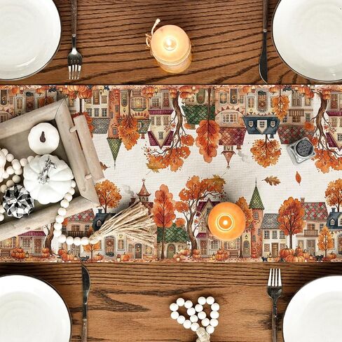 Artoid Mode 210 GSM Fall Table Runner 13x72 بوصة ديكور حفلات المنزل | شجرة بيت اليقطين، ديكور طاولة طعام المطبخ الموسمي in Kuwait