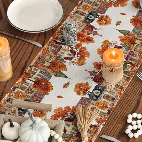 Artoid Mode 210 GSM Fall Table Runner 13x72 بوصة ديكور حفلات المنزل | شجرة بيت اليقطين، ديكور طاولة طعام المطبخ الموسمي in Kuwait