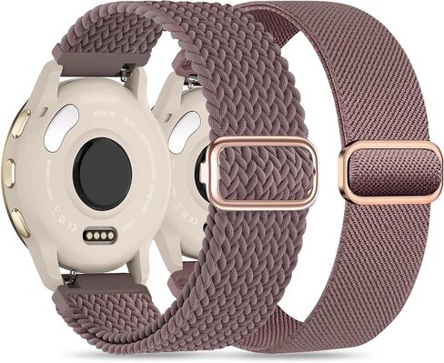 سوار ساعة Laband 22 مم من النايلون المضفر والمطاط متوافق مع Garmin Vivoactive 4/Venu 2/Venu 3/venu 4 45 مم/Forerunner 570 47 مم/265/255 موسيقى، حلقة تحرير سريعة مرنة ناعمة بديلة للسيدات in Kuwait
