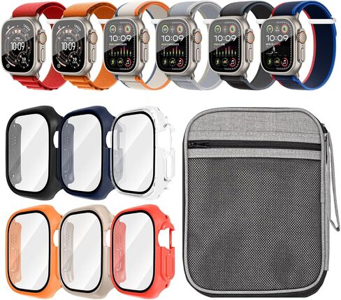 6 عبوات من سوار الساعة و6 عبوات من علبة الساعة المتوافقة مع Apple Watch Ultra 3/2 Band 49mm 46mm 45mm 44mm 42mm 41mm 40mm للرجال والنساء، لساعة iWatch Ultra 3/2/1 Series 11/10/9/8/7/6/5/4/3/SE3 2 in Kuwait