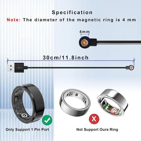 [عبوتان] شاحن حلقي ذكي مغناطيسي لهيرتز P1، ميلافان R11M | Colmi R02/ R10، كابل شحن حلقة ذكية مقاس 6 in Kuwait