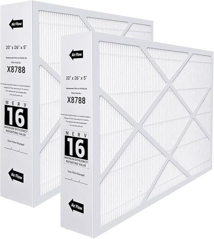 قطعتان فلتر بديل X8788 MERV 16 مقاس 20 × 26 × 5 بوصة متوافق مع Lennox MERV16 وPCO20-28، فلتر فرن تنظيف الكربون 16، X8788 merv 16، أبيض in Kuwait