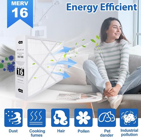 قطعتان فلتر بديل X8788 MERV 16 مقاس 20 × 26 × 5 بوصة متوافق مع Lennox MERV16 وPCO20-28، فلتر فرن تنظيف الكربون 16، X8788 merv 16، أبيض in Kuwait