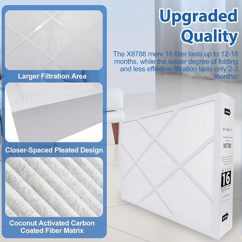 قطعتان فلتر بديل X8788 MERV 16 مقاس 20 × 26 × 5 بوصة متوافق مع Lennox MERV16 وPCO20-28، فلتر فرن تنظيف الكربون 16، X8788 merv 16، أبيض in Kuwait