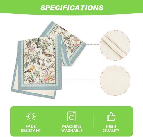 Blue Birds Flowers Blossom Table Runner, Seasonal Spring Floral Kitchen Dining Table Decoration for Home Party Decor 13x72 Inch in Kuwait