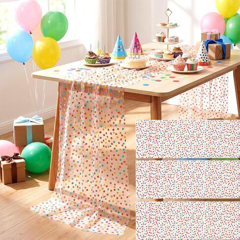 3 Pcs Colorful Polka Dot Table Runner 30 x 120 Inch, Polka Dot Table Runner for Kids Party, Sheer Tulle Table Decor for Birthday Wedding Baby Shower Holiday Home Kitchen Dining Room Celebration in Kuwait