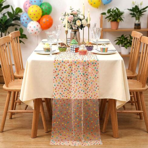 3 Pcs Colorful Polka Dot Table Runner 30 x 120 Inch, Polka Dot Table Runner for Kids Party, Sheer Tulle Table Decor for Birthday Wedding Baby Shower Holiday Home Kitchen Dining Room Celebration in Kuwait
