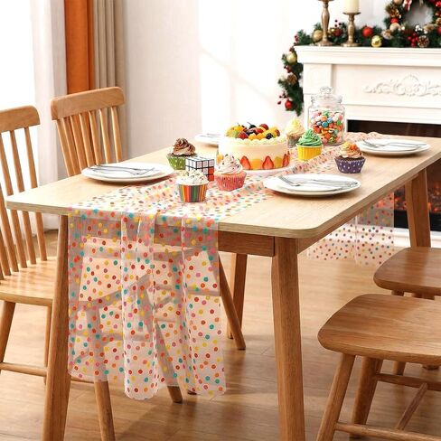 3 Pcs Colorful Polka Dot Table Runner 30 x 120 Inch, Polka Dot Table Runner for Kids Party, Sheer Tulle Table Decor for Birthday Wedding Baby Shower Holiday Home Kitchen Dining Room Celebration in Kuwait