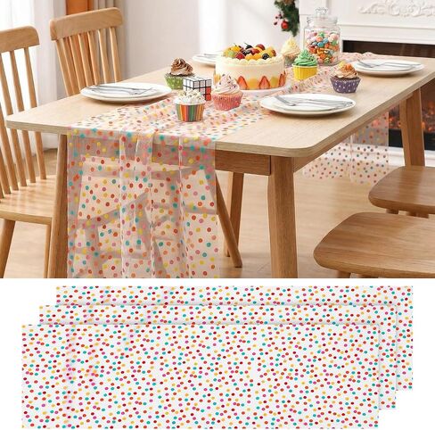 3 Pcs Colorful Polka Dot Table Runner 30 x 120 Inch, Polka Dot Table Runner for Kids Party, Sheer Tulle Table Decor for Birthday Wedding Baby Shower Holiday Home Kitchen Dining Room Celebration in Kuwait