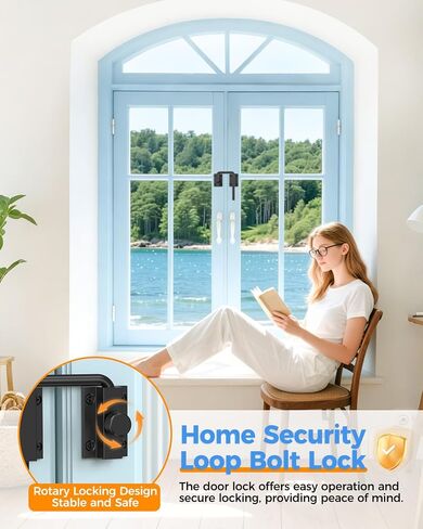 قفل حلقة الباب المنزلق مع قفل دوار، مزلاج قفل أبواب من سبائك الألومنيوم شديد التحمل لباب الحظيرة والنافذة والسياج ومزلاج السقيفة والبوابة (أسود-1 قطعة) in Kuwait