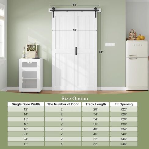 Finosen Bifold Barn Door 48 x 84 in (Double 24 بوصة)، أبواب خزانة منزلقة ثنائية الطي مع مجموعة مسارات الأجهزة متضمنة، سكة 4.3 قدم لبابين، لوحة خشب MDF، سطح PVC، توفير المساحة، تجميع DIY، أبيض in Kuwait