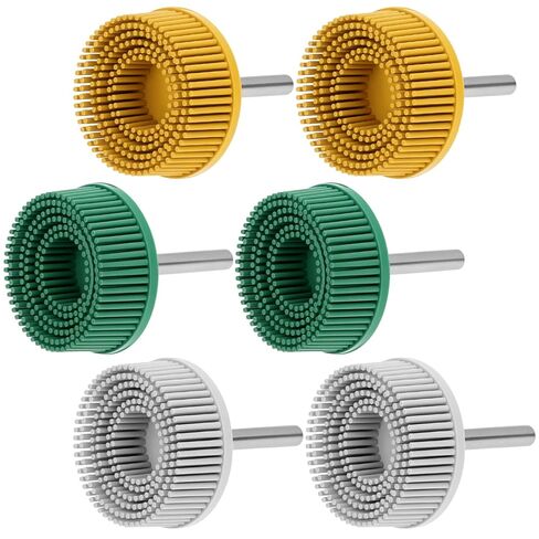 QWORK 2 Inch Bristle Disc Set 6 Pack – 1/4" Shank Abrasive Coating Removal Tool 50/80/120 Grit for Metal Deburring, Blending & Polishing – Surface Prep Grinding Wheels for Drill, Die Grinder in Kuwait