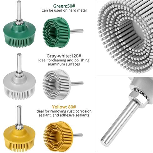 QWORK 2 Inch Bristle Disc Set 6 Pack – 1/4" Shank Abrasive Coating Removal Tool 50/80/120 Grit for Metal Deburring, Blending & Polishing – Surface Prep Grinding Wheels for Drill, Die Grinder in Kuwait