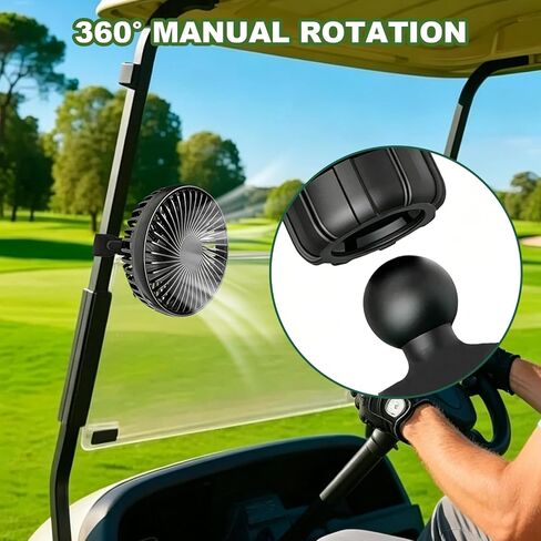 Golf Cart Fans Universal Golf Cart USB Fan Portable Quick-Mount Clip Fan for EZGO, Club Car, and Yamaha 3 Speeds 360° Rotation High Airflow Low Noise; Ideal for RVs, Camping, Outdoor Use, and Home in Kuwait