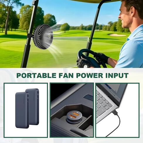 Golf Cart Fans Universal Golf Cart USB Fan Portable Quick-Mount Clip Fan for EZGO, Club Car, and Yamaha 3 Speeds 360° Rotation High Airflow Low Noise; Ideal for RVs, Camping, Outdoor Use, and Home in Kuwait
