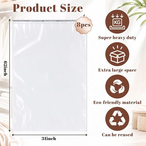 Reginary 8 Pcs 62x31 Inch Extra Large Clear Drawstring Plastic Bags, Dust Covers Reusable Big Giant Luggage Storage Bag for Suitcase, Furniture, Blanket, Plush Toys, Moving, Garage Organizer (3 Mil) in Kuwait