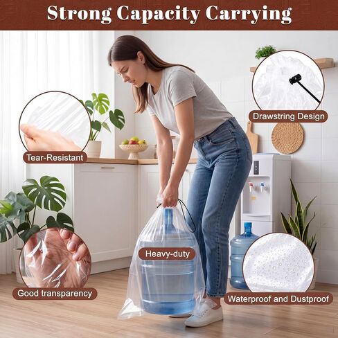 Reginary 8 Pcs 62x31 Inch Extra Large Clear Drawstring Plastic Bags, Dust Covers Reusable Big Giant Luggage Storage Bag for Suitcase, Furniture, Blanket, Plush Toys, Moving, Garage Organizer (3 Mil) in Kuwait