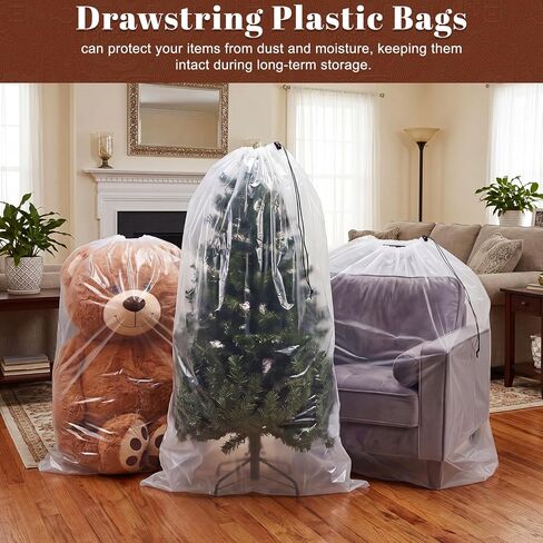 Reginary 8 Pcs 62x31 Inch Extra Large Clear Drawstring Plastic Bags, Dust Covers Reusable Big Giant Luggage Storage Bag for Suitcase, Furniture, Blanket, Plush Toys, Moving, Garage Organizer (3 Mil) in Kuwait