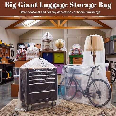 Reginary 8 Pcs 62x31 Inch Extra Large Clear Drawstring Plastic Bags, Dust Covers Reusable Big Giant Luggage Storage Bag for Suitcase, Furniture, Blanket, Plush Toys, Moving, Garage Organizer (3 Mil) in Kuwait