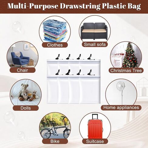 Reginary 8 Pcs 62x31 Inch Extra Large Clear Drawstring Plastic Bags, Dust Covers Reusable Big Giant Luggage Storage Bag for Suitcase, Furniture, Blanket, Plush Toys, Moving, Garage Organizer (3 Mil) in Kuwait