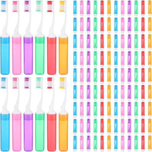 Molain 60 Pcs Folding Mini Toothbrush Travel Toothbrush, Portable Travels Size Toothbrushes Tooth Brush with Case, Bulk Toothbrushes Small Tooth Brush for Camping, Hiking, School, Home, Traveling in Kuwait