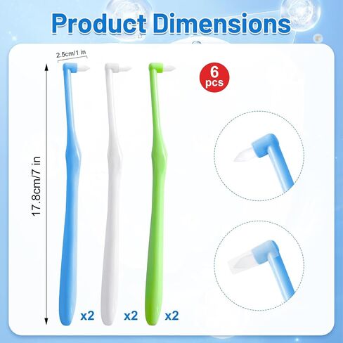 6 Pack End-Tuft Toothbrushes with Covers for Orthodontic Wisdom Teeth Care, Small Head Single Tuft Dental Brush for Plaque Removal, Braces, Interdental Cleaning, Soft Bristles for Adults Oral Care in Kuwait