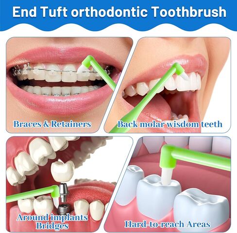 6 Pack End-Tuft Toothbrushes with Covers for Orthodontic Wisdom Teeth Care, Small Head Single Tuft Dental Brush for Plaque Removal, Braces, Interdental Cleaning, Soft Bristles for Adults Oral Care in Kuwait
