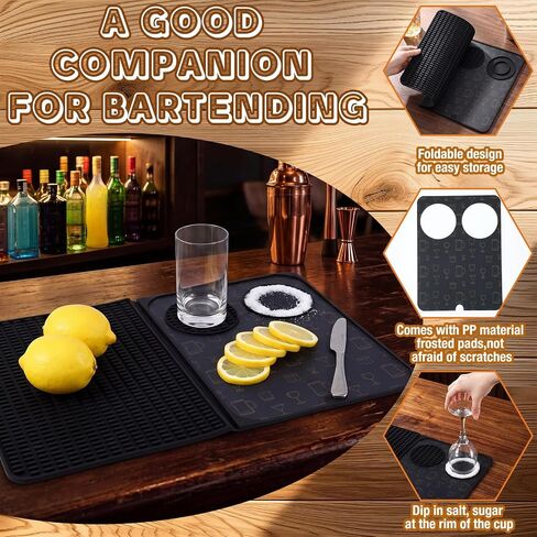Didaey Bartender Kits Bar Accessories 18 "x 12" شريط حصيرة مقبلات مع غطاء تخزين العلبة 12 الفولاذ المقاوم للصدأ زجاجة صب 3 ملقط تقديم 500 كوكتيل القش المنزل القضبان الأساسية للنادل in Kuwait