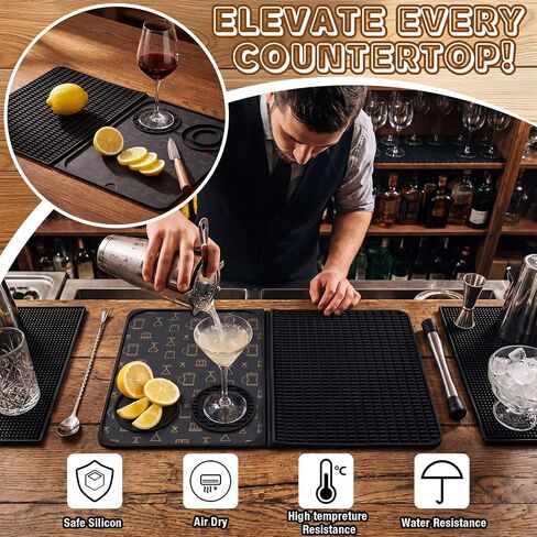 Didaey Bartender Kits Bar Accessories 18 "x 12" شريط حصيرة مقبلات مع غطاء تخزين العلبة 12 الفولاذ المقاوم للصدأ زجاجة صب 3 ملقط تقديم 500 كوكتيل القش المنزل القضبان الأساسية للنادل in Kuwait