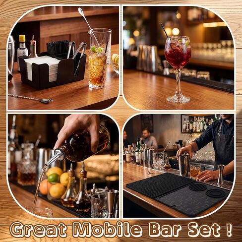 Didaey Bartender Kits Bar Accessories 18 "x 12" شريط حصيرة مقبلات مع غطاء تخزين العلبة 12 الفولاذ المقاوم للصدأ زجاجة صب 3 ملقط تقديم 500 كوكتيل القش المنزل القضبان الأساسية للنادل in Kuwait