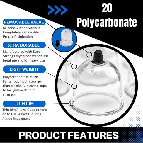 Cupping Warehouse 20-Cup Polycarbonate Cupping Set — Professional Vacuum Cupping Therapy Kit with Silicone Valves, Pump Gun, Flexible Hose & Travel Bag for Massage, Myofascial Release & Recovery in Kuwait