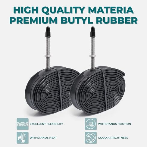 2 PCS Premium 700x25C/28C/30C/32C Bike Tubes, Compatible for 700x25C to 700x32C Bike Tire, with FV60mm Presta Valve, Butyl Rubber, Used for Mountain, Cruiser, City and Road Bikes in Kuwait