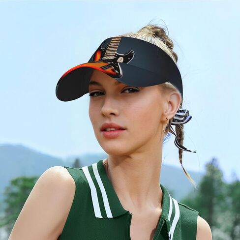 Orange Electric Guitars Print Foldable Sun Visor Hat Lightweight Adjustable Sun Visor Hat Outdoor Sports Cap for Adults in Kuwait
