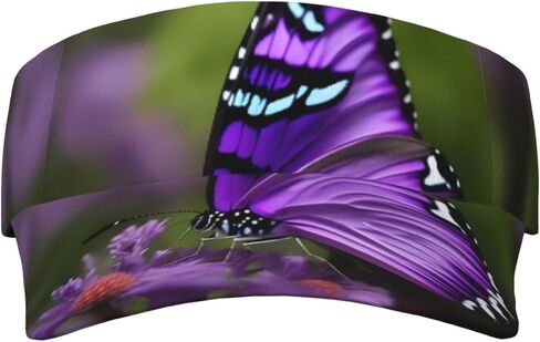 Lovely Purple Butterfly Print Foldable Sun Visor Hat Lightweight Adjustable Sun Visor Hat Outdoor Sports Cap for Adults in Kuwait