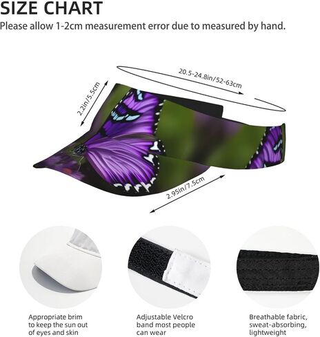 Lovely Purple Butterfly Print Foldable Sun Visor Hat Lightweight Adjustable Sun Visor Hat Outdoor Sports Cap for Adults in Kuwait