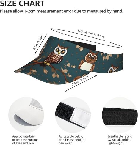 Owls on Tree Branches Print Foldable Sun Visor Hat Lightweight Adjustable Sun Visor Hat Outdoor Sports Cap for Adults Black in Kuwait