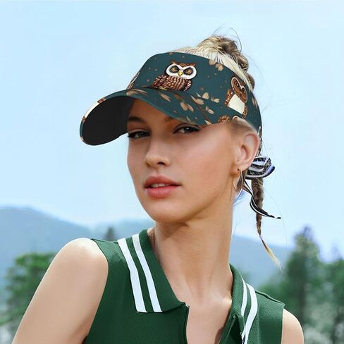 Owls on Tree Branches Print Foldable Sun Visor Hat Lightweight Adjustable Sun Visor Hat Outdoor Sports Cap for Adults Black in Kuwait