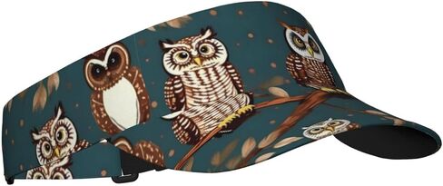 Owls on Tree Branches Print Foldable Sun Visor Hat Lightweight Adjustable Sun Visor Hat Outdoor Sports Cap for Adults Black in Kuwait