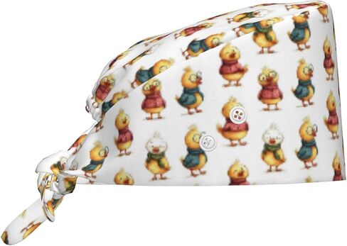 Cute Cartoon Duck Print Scrub Caps Women Men, Adjustable Nurse Cap Surgical Caps Scrub Hats for Women Men, Working Cap with Buttons for Hanging Face Masks Black in Kuwait