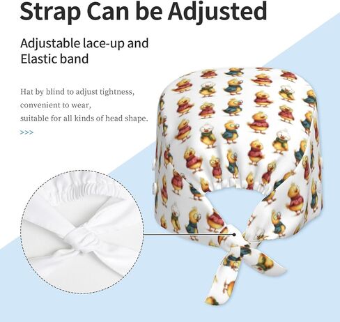 Cute Cartoon Duck Print Scrub Caps Women Men, Adjustable Nurse Cap Surgical Caps Scrub Hats for Women Men, Working Cap with Buttons for Hanging Face Masks Black in Kuwait